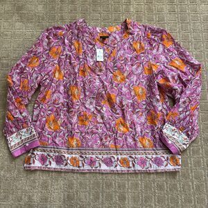 Ann Taylor Floral Peasant Blouse Women's XL Purple Orange Long Sleeve Fall NWT